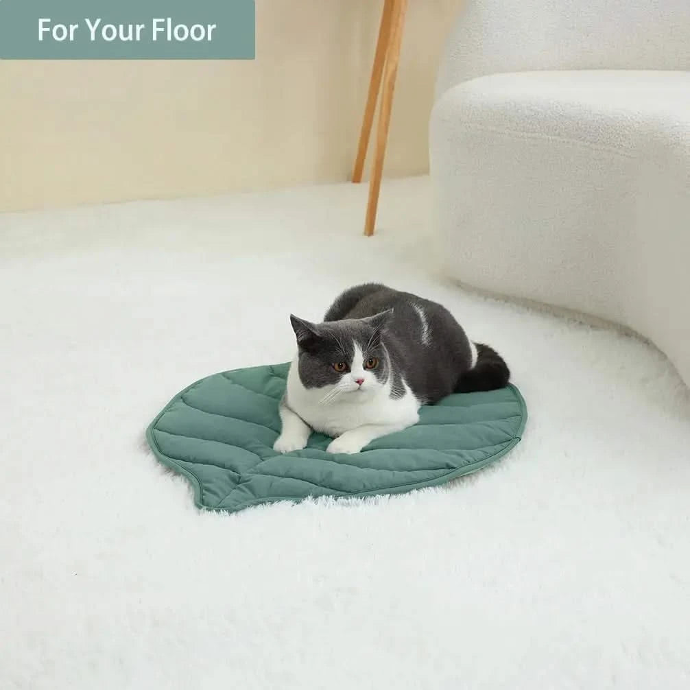 Plush Leaf Cotton Cat Bed Mat, Reversible Warming Pad for All Cats