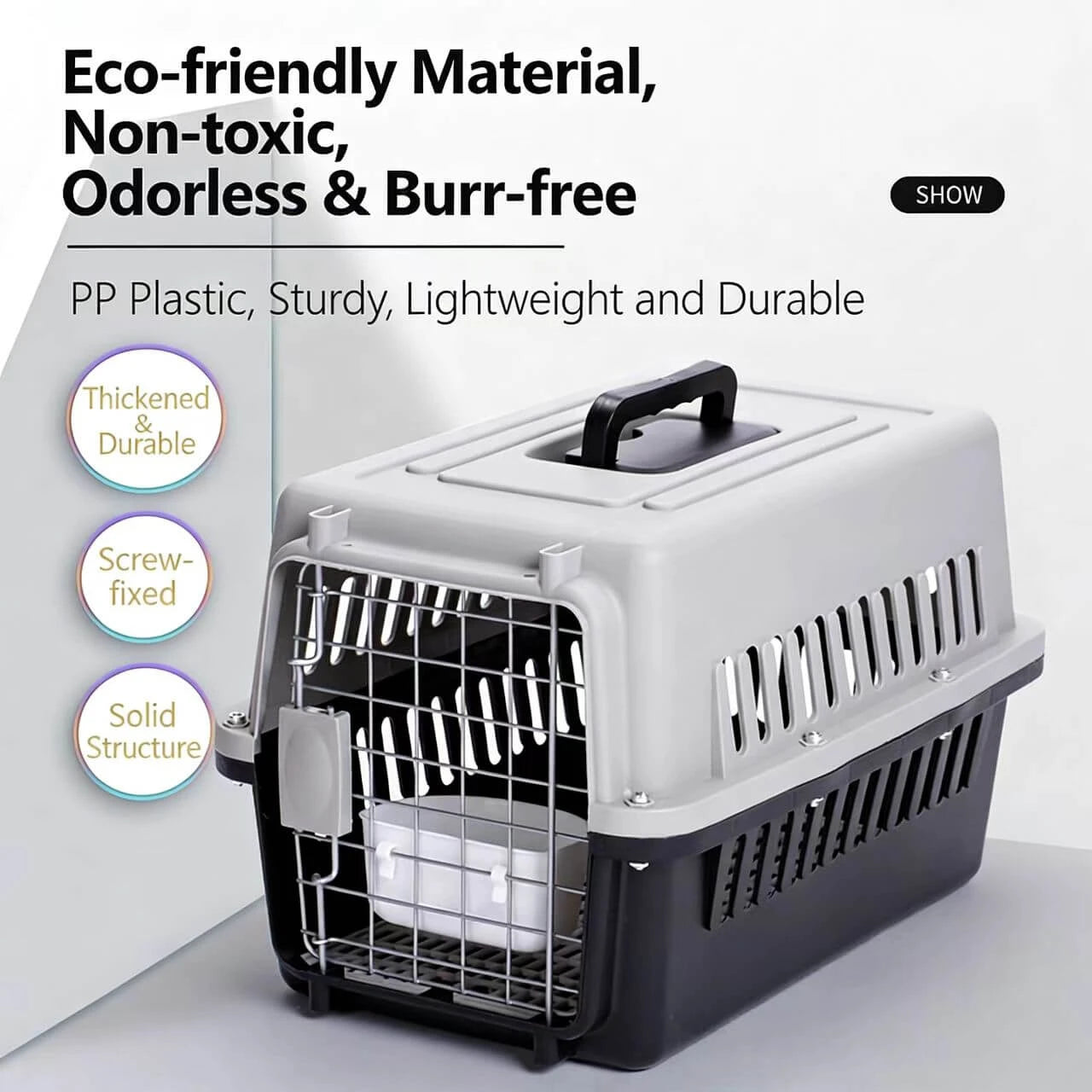 Secure Cat & Dog Carrier Crate - Metal Door, Easy Clean, White