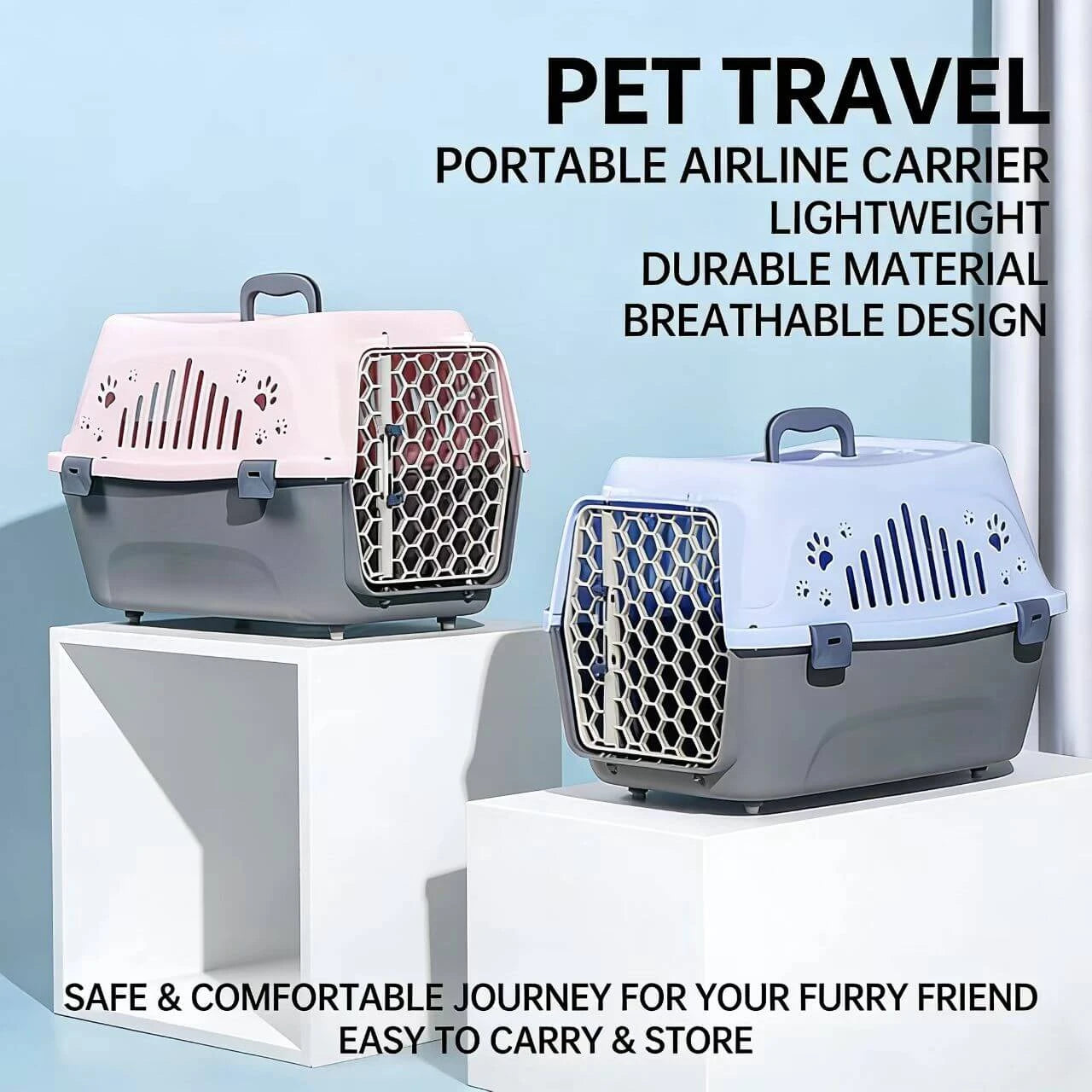 Secure Cat & Dog Carrier - Breathable, Durable Plastic, Gray
