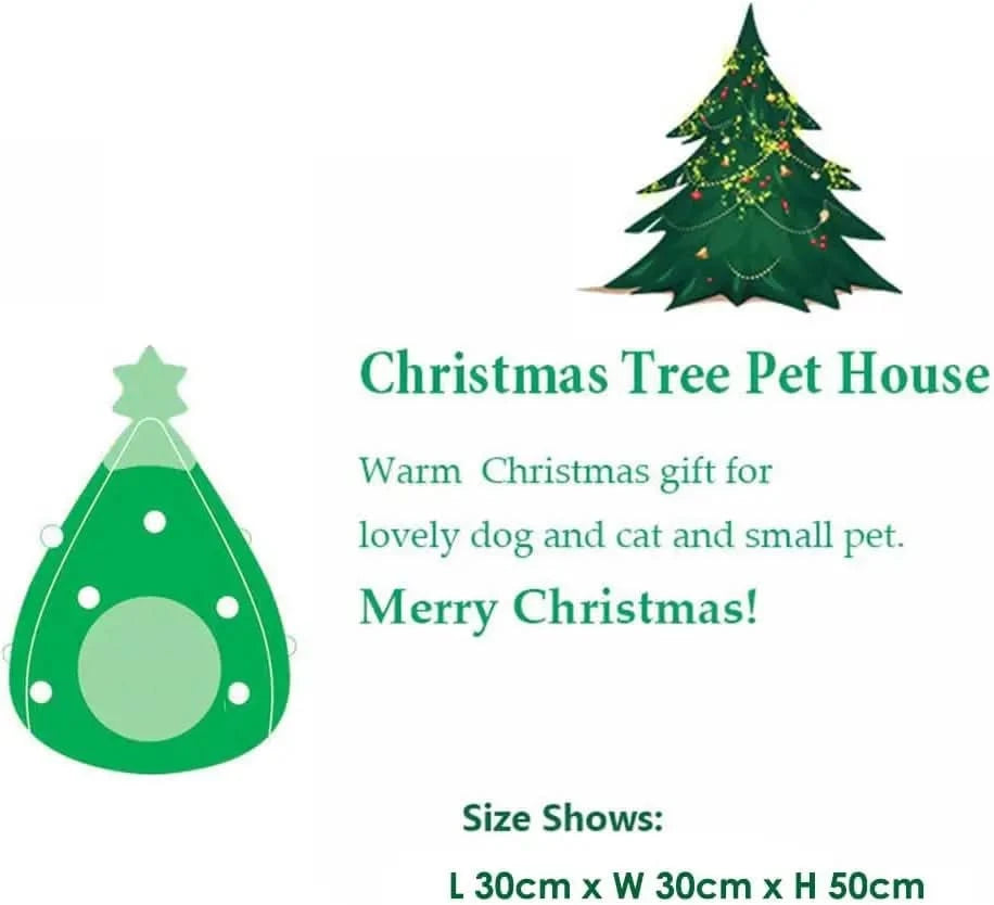 Cozy Christmas Tree Pet Bed Cave for Cats Small Dogs, Festive Igloo House