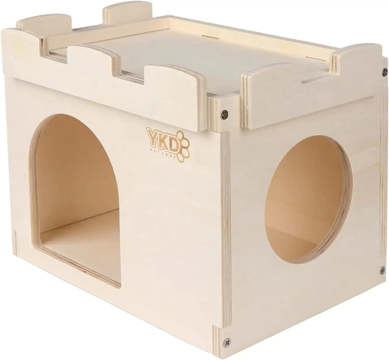 Ventilated Natural Wood Castle Hideout for Chinchilla, Guinea Pig, Rat, Hedgehog