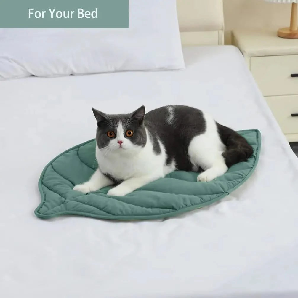 Plush Leaf Cotton Cat Bed Mat, Reversible Warming Pad for All Cats
