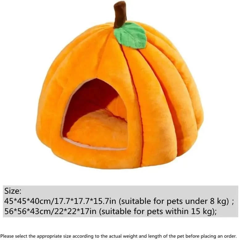 Cozy Pumpkin Cat Cave Bed for Indoor Cats & Small Dogs, Plush Warm Removable Cushion