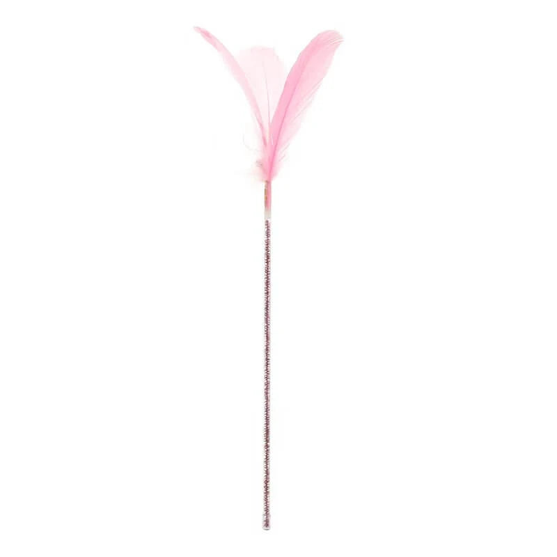 Feather Cat Teaser Wand - Sparkly Stick, Soft Pink Feathers, Interactive Cat Toy