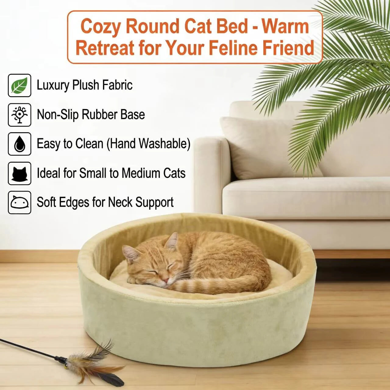 Soft Pet Nest for Cats - Steamer Design, Wood Frame + Plush, Beige Rest Bed