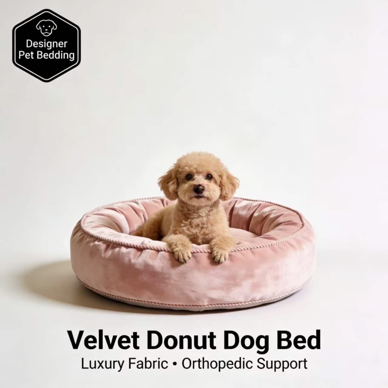 Velvet Donut Dog Bed , Luxury Fabric Orthopedic Support Pink for Small Dogs