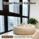 Fringed Round Cat Bed , Soft Fabric Beige for Cats