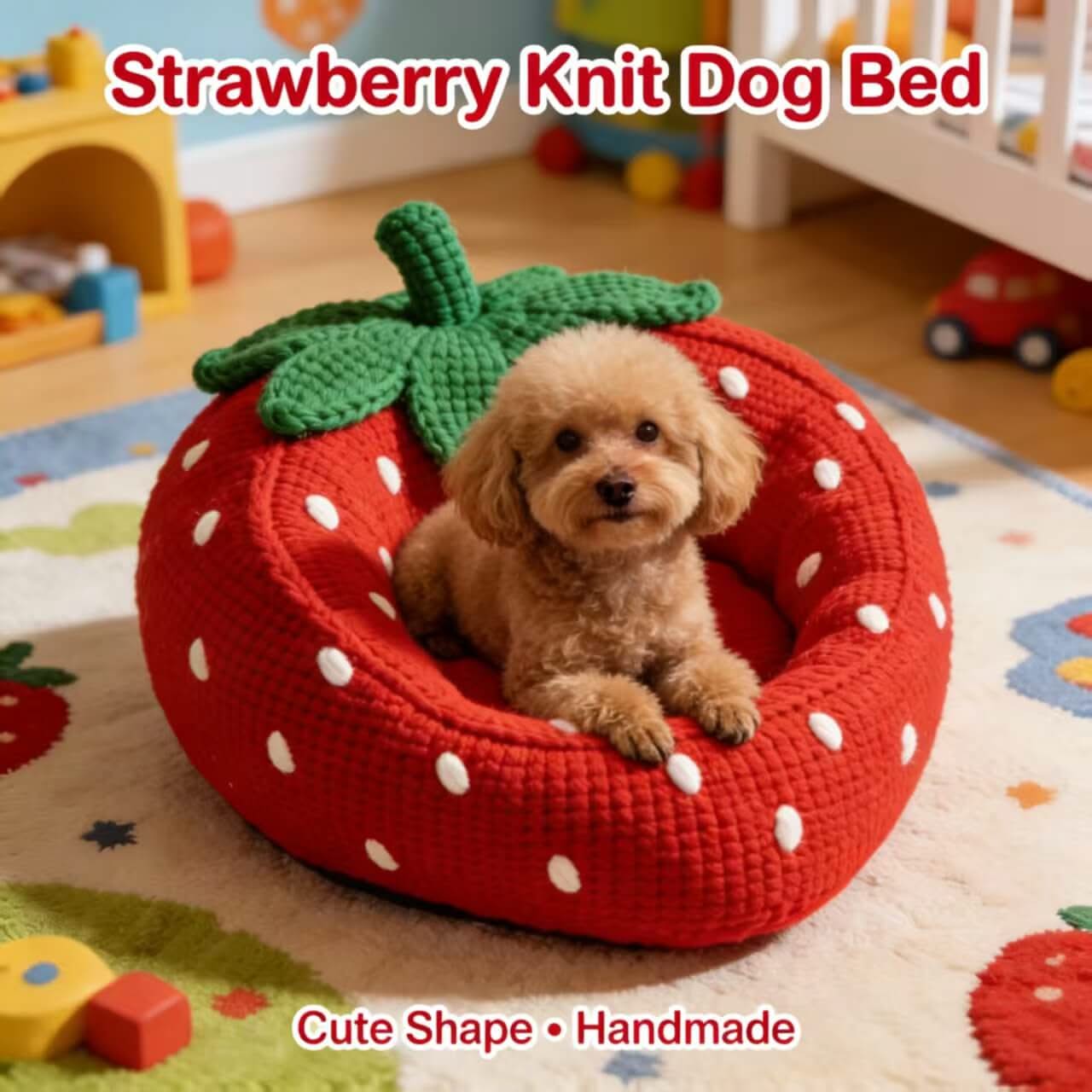 Strawberry Knit Dog Bed , Handmade Cute Shape Red for Small Dogs