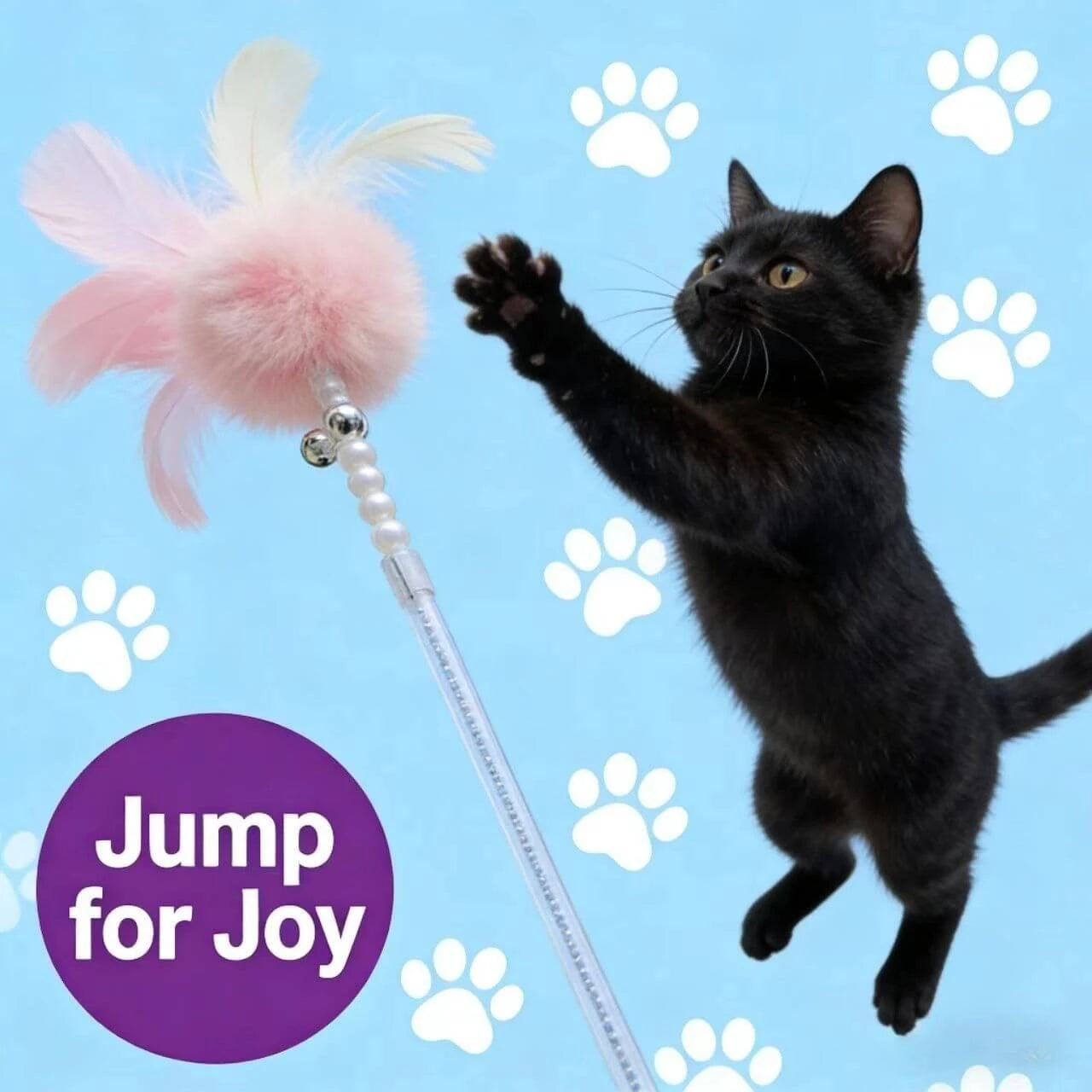 Interactive Cat Teaser Wand - Feather & Pom-Pom, Sparkle Stick, Multi-Color