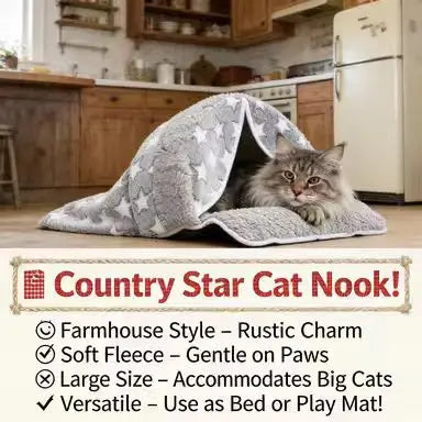Star-Patterned Cat Bed: Cozy Hideaway, Plush Surface, Foldable Design (Gray-White)