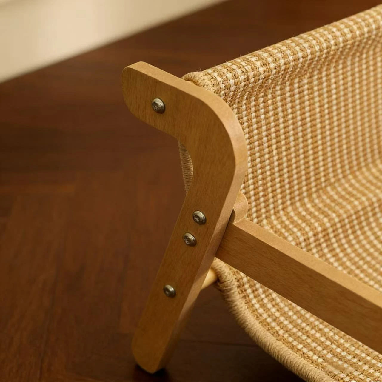 Rest & Scratch Cat Scratcher Bed for Cats - Wood Frame Woven Fabric Striped Beige