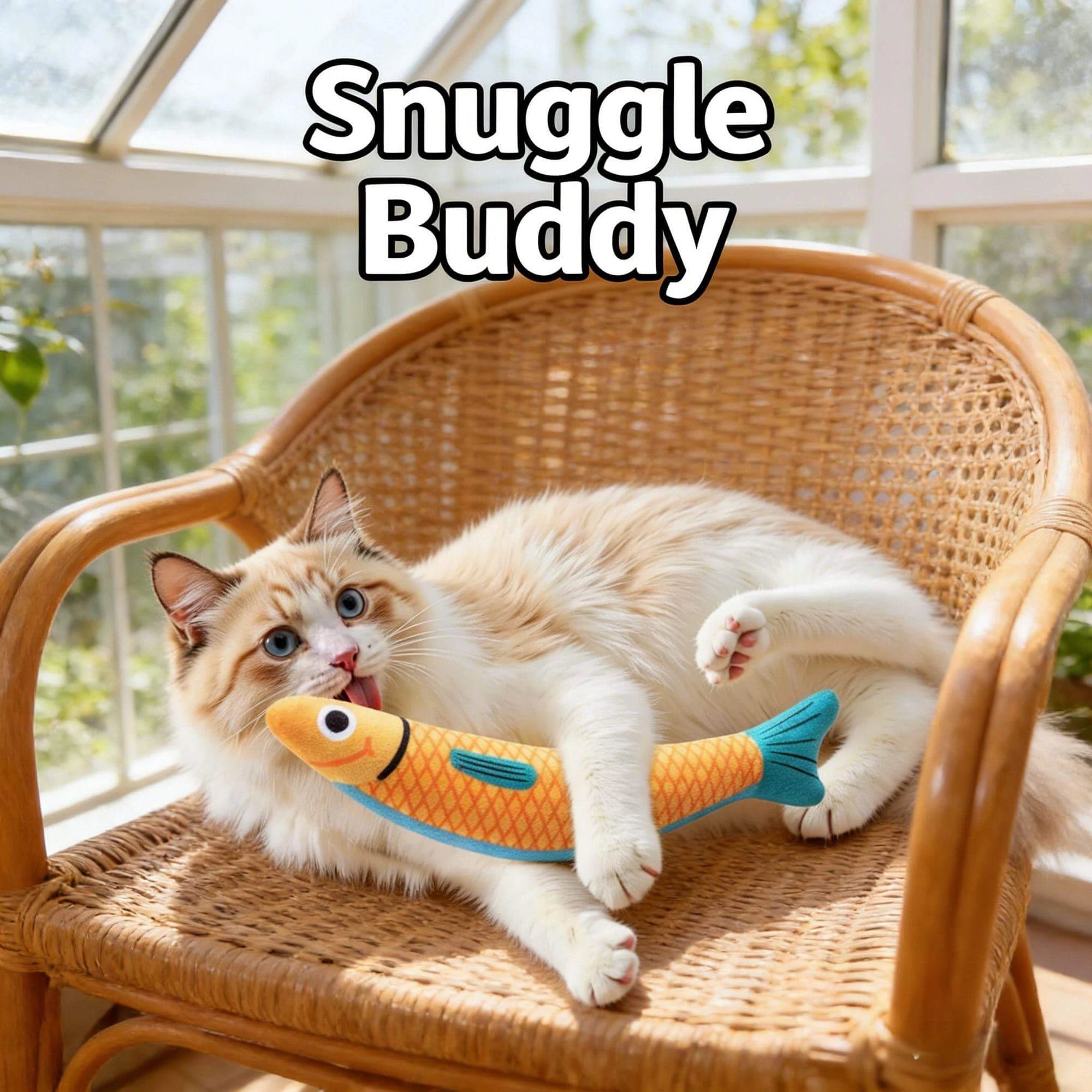 Interactive Plush Fish Cat Toy for Cats – Soft Fabric, Orange & Blue Design