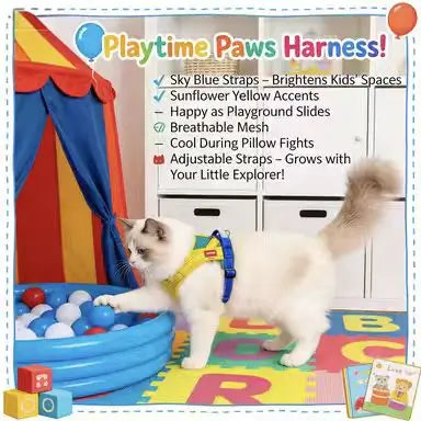 Reflective Escape-Proof Cat Harness: Breathable Mesh, Adjustable Fit (Yellow-Blue)