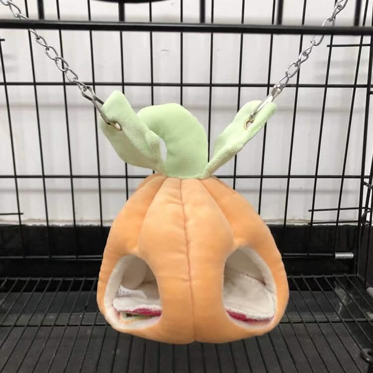 Autumn-Style Hanging Chinchilla House for Chinchillas - Pumpkin Shape, Double Openings, Orange Plush