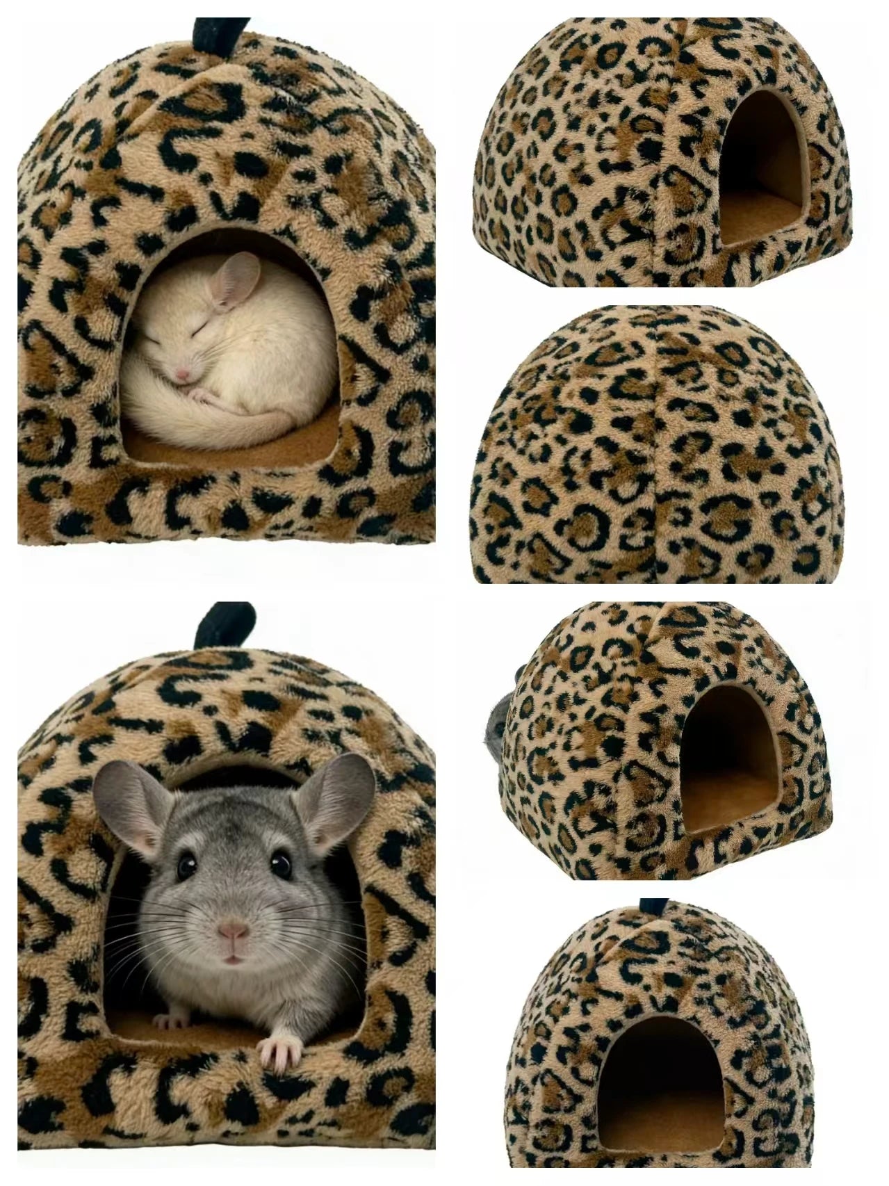 Cozy Hideout Chinchilla Nest Plush Leopard Print Dome Bed