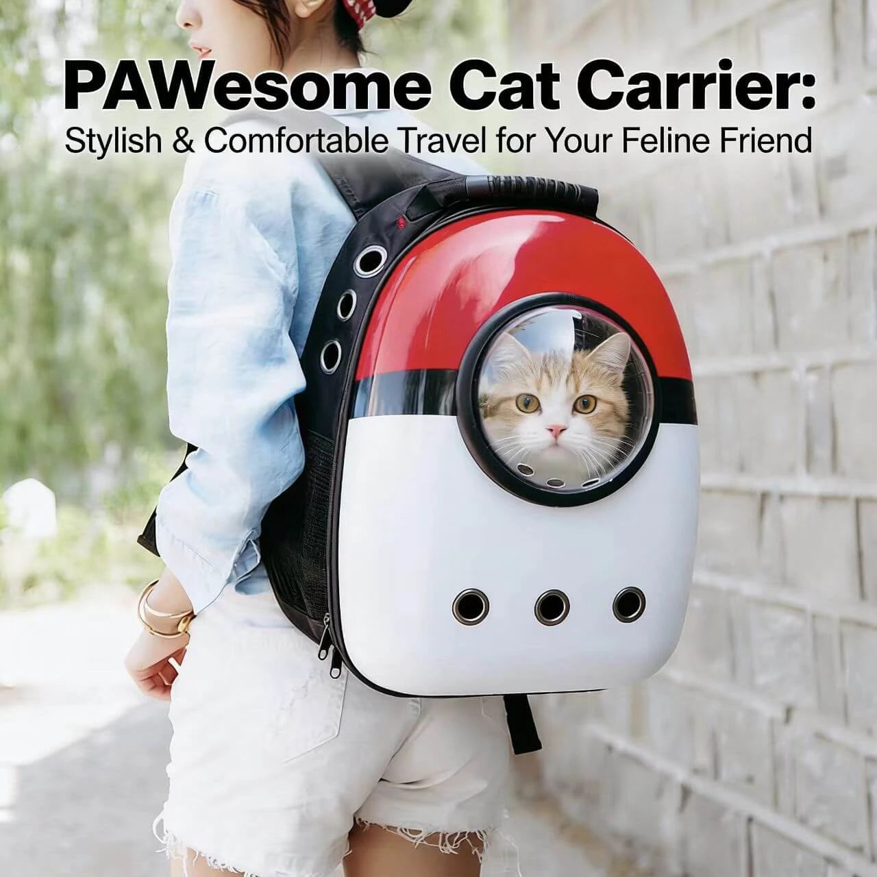 Space Capsule Cat Backpack - Bubble Window, Lightweight, White