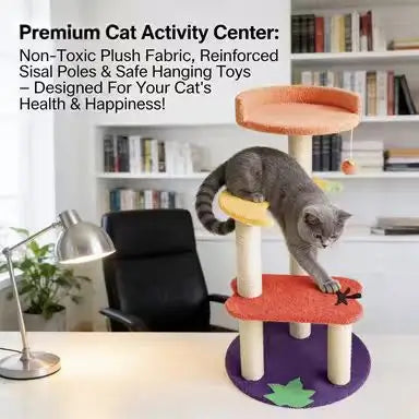 Colorful Cat Scratcher Tree: Multi-Level, Interactive Toy, Sisal Posts (Orange-Red)