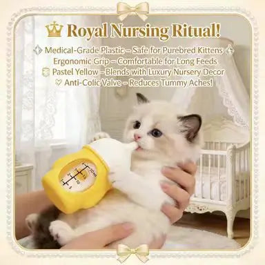 Anti-Colic Kitten Nursing Bottle: Graduated Scale, Silicone Nipple (Yellow-White)