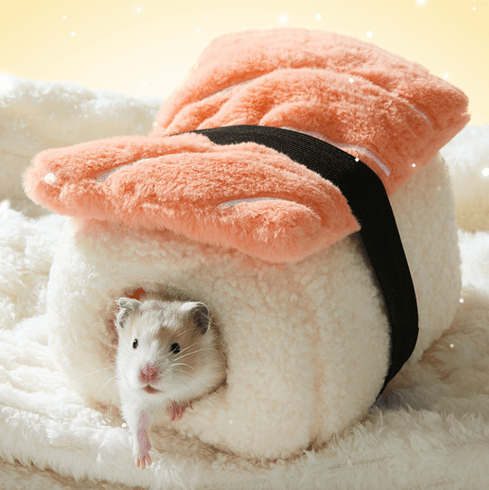 Warm & Soft Hamster House for Hamsters - Sushi Shape, Orange-White, Plush Texture