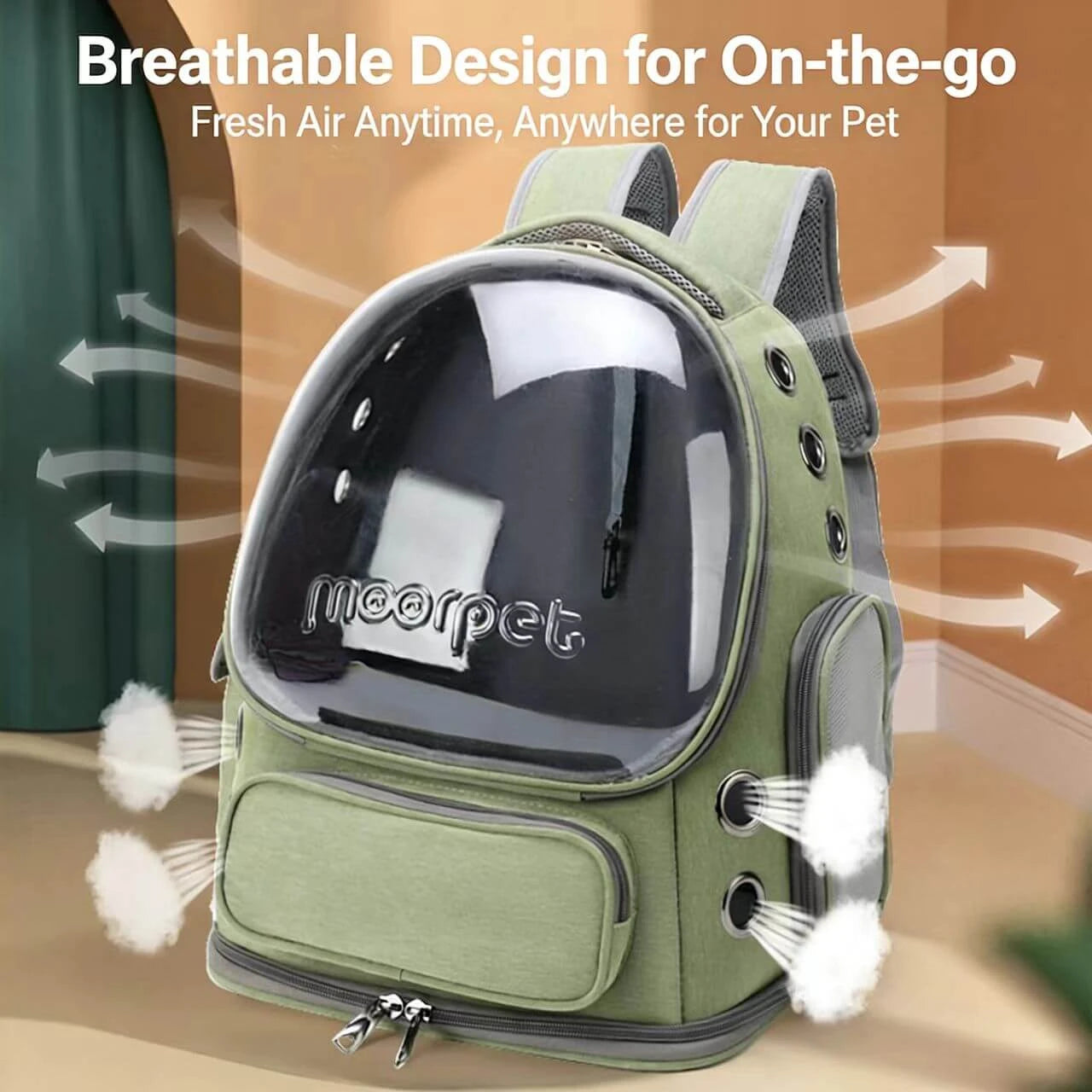 Travel Cat & Dog Backpack - Transparent Dome, Lightweight, Green