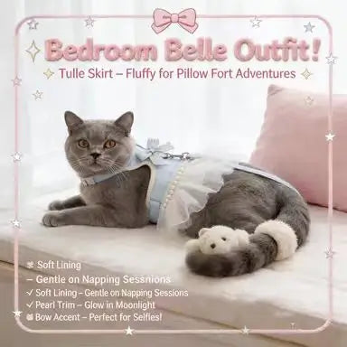 Fancy Escape-Proof Cat Harness & Leash: Tutu Dress Design, Bow Accent (Blue-White)