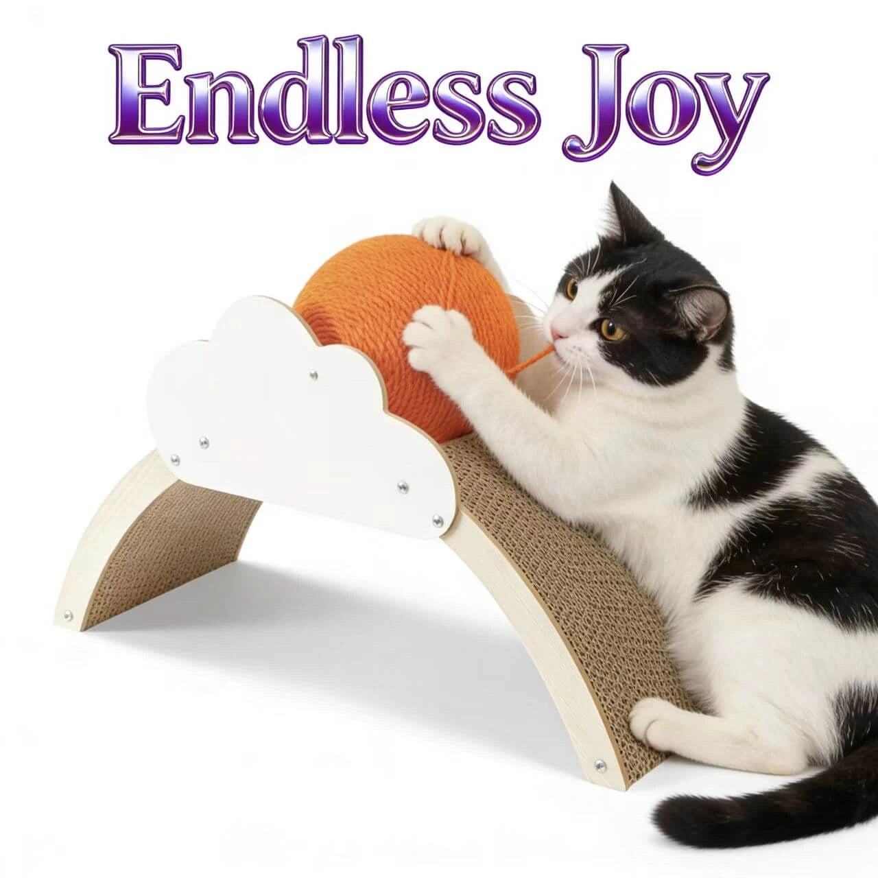 Durable Corrugated Board Cat Scratcher - Cloud Design, Wooden Frame, Toy Ball for Cats