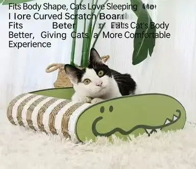 Crocodile Cat Scratcher: Sisal Surface, Cute Animal Design, Rest & Scratch (Green-White)