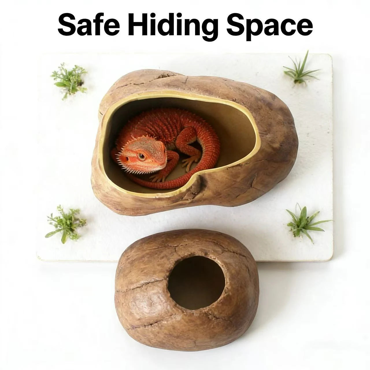 Hide & Rest Lizard Cave for Reptiles (Lizards) - Realistic Rock Texture Durable Resin Wood-Tone