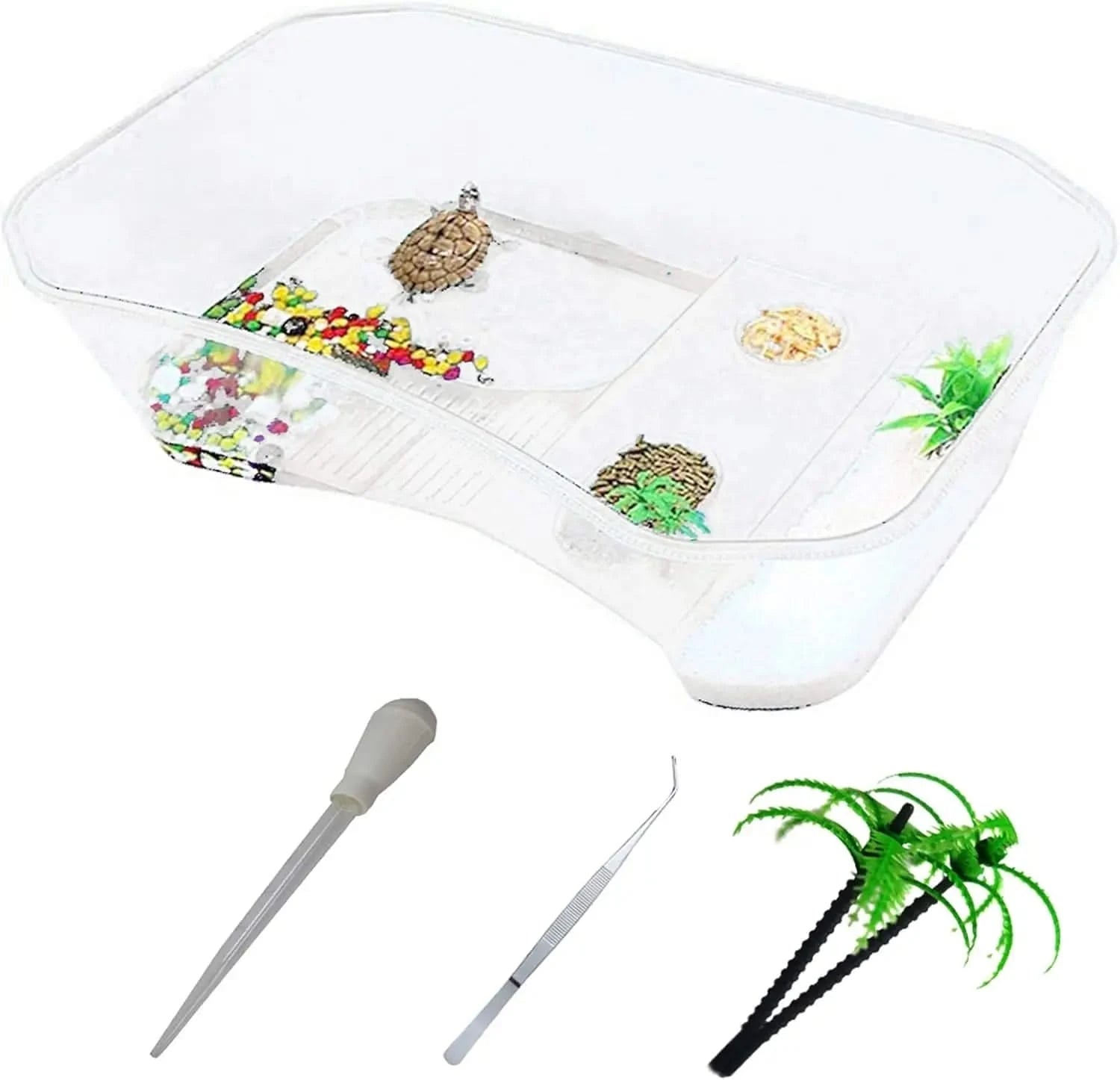 PINVNBY Durable Plastic Turtle Tank Reptile Habitat Aquarium with Basking Platform