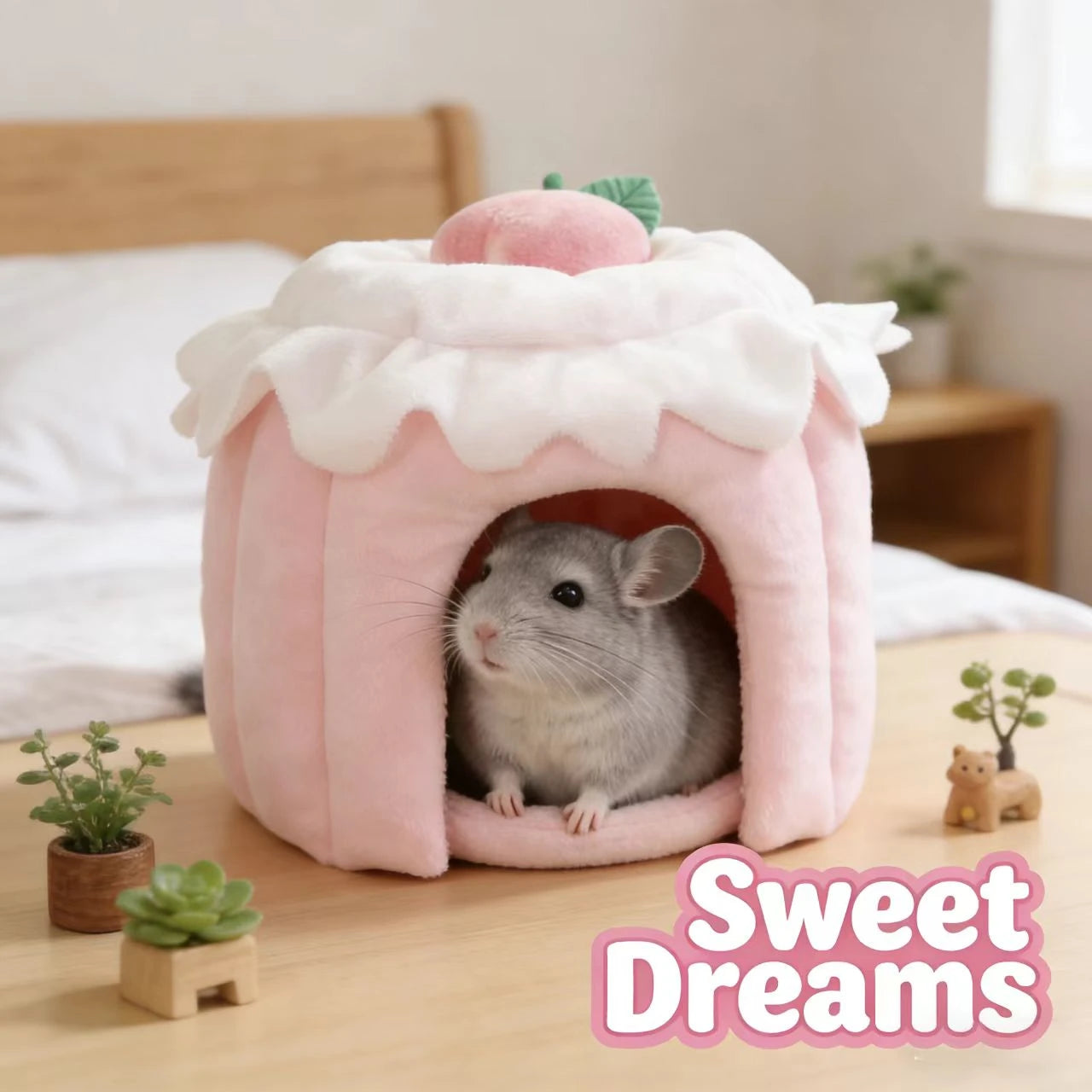 Cozy Hideout Chinchilla Nest Pink Peach Design Soft Plush All-Season Pet House