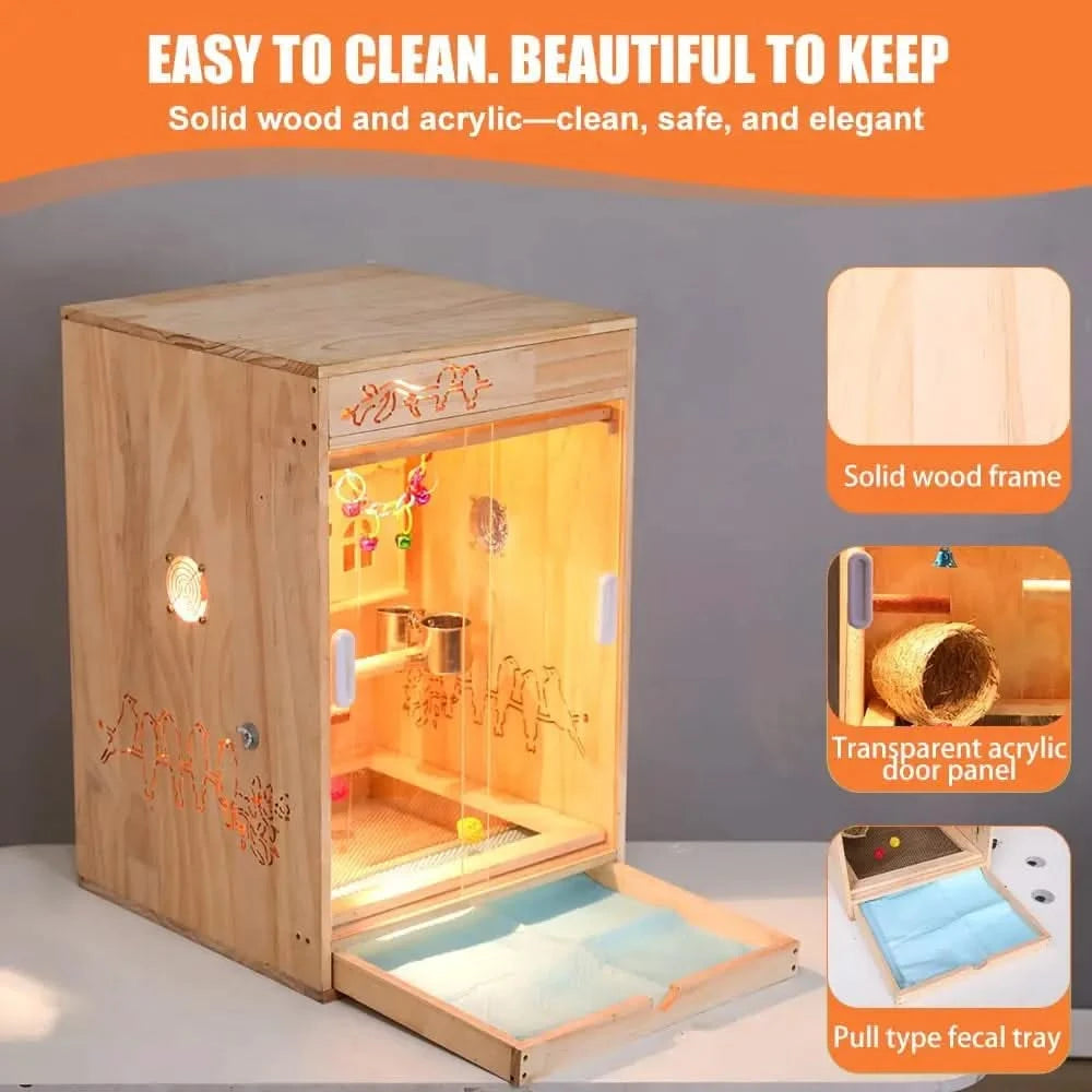 Cozy Heated Wooden Bird Habitat Cage with Thermostat for Parrots & Small Birds