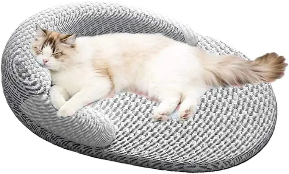 Cooling Cat Bed with Pillow for Indoor Cats, Washable Round Fluffy Pet Cushion
