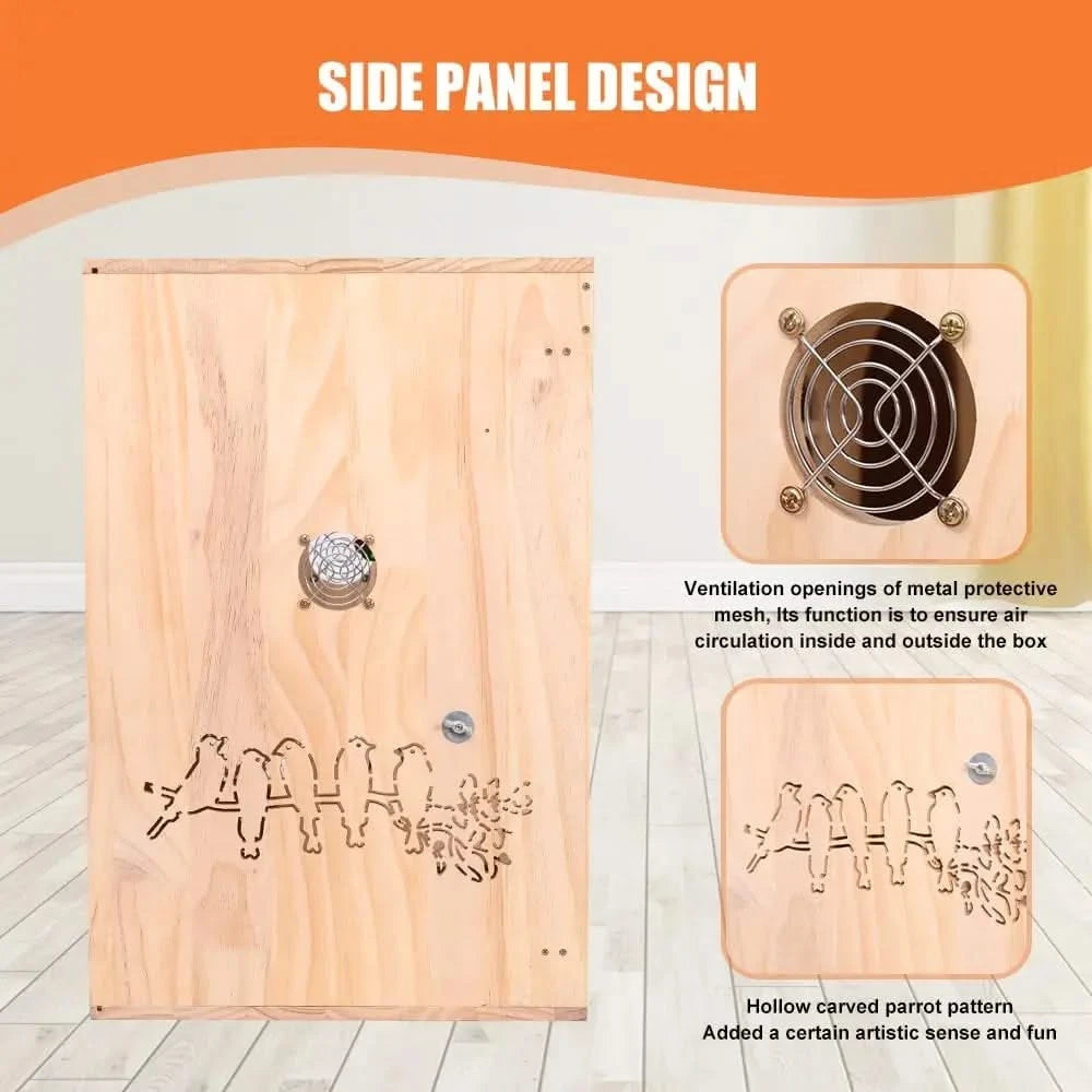 Cozy Heated Wooden Bird Habitat Cage with Thermostat for Parrots & Small Birds