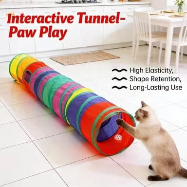 Rainbow Cat Play Tunnel - High Elasticity, Durable Fabric, Collapsible Indoor Toy