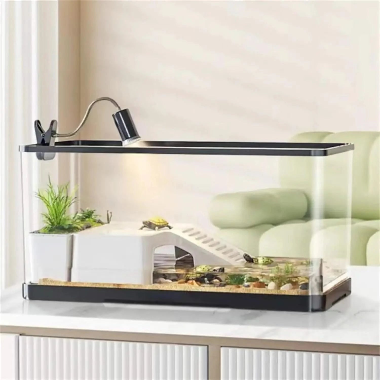 Complete Acrylic Turtle Tank Kit: Light, Filter, Drainage, Multi-Zone Habitat