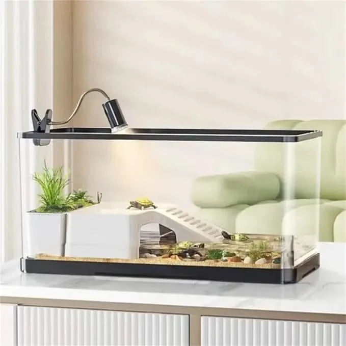 Complete Acrylic Turtle Tank Kit: Light, Filter, Drainage, Multi-Zone Habitat