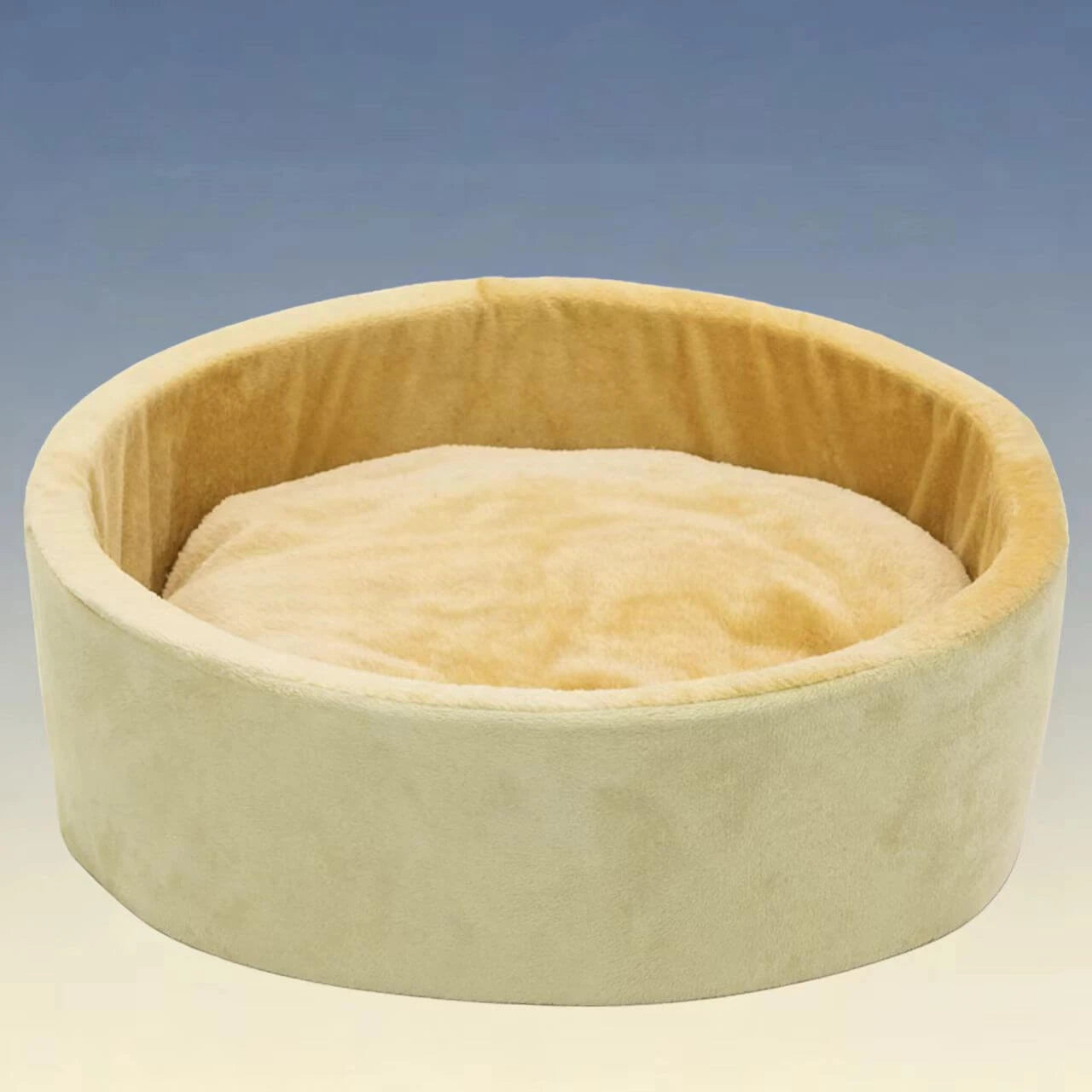 Soft Pet Nest for Cats - Steamer Design, Wood Frame + Plush, Beige Rest Bed