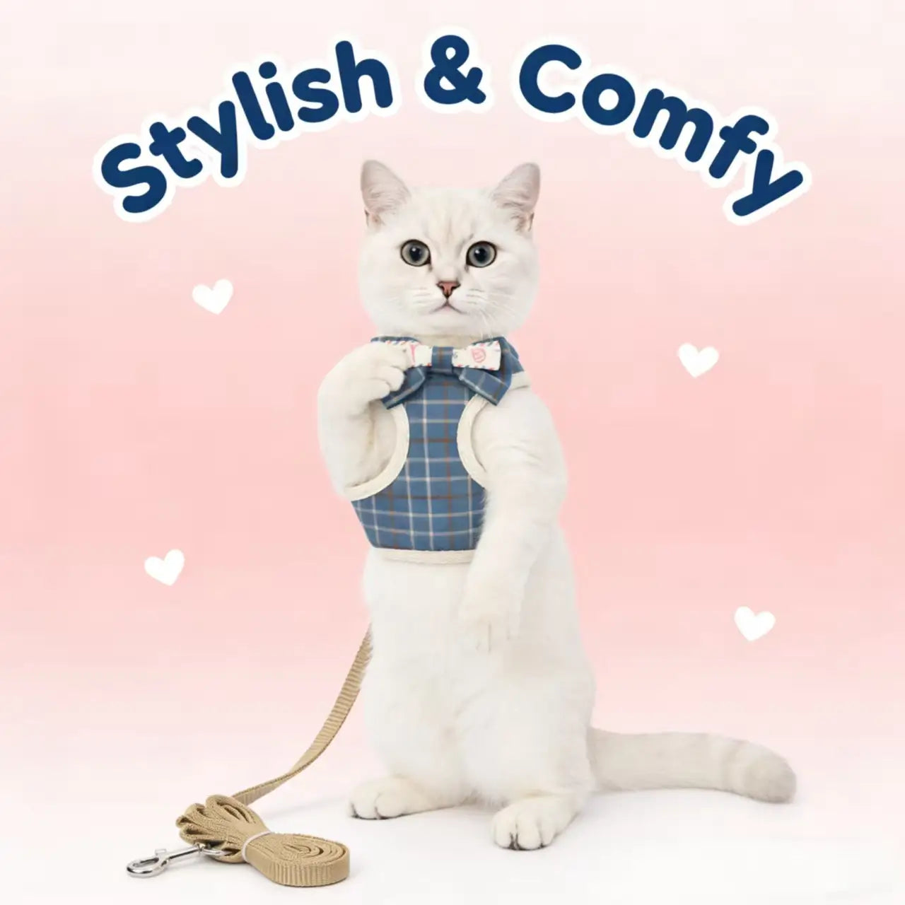 Escape-Proof Cat Harness & Leash: Plaid Print & Bow Accent