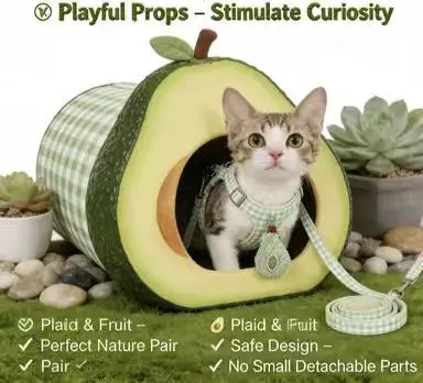 Escape-Proof Cat Harness & Leash: Avocado Accent, Plaid Design
