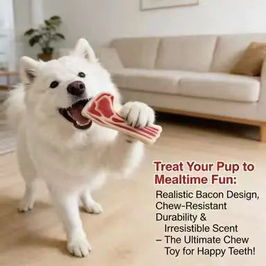 Chew-Resistant Dog Toy: Meat Bone Shape, Red & White Durable Material