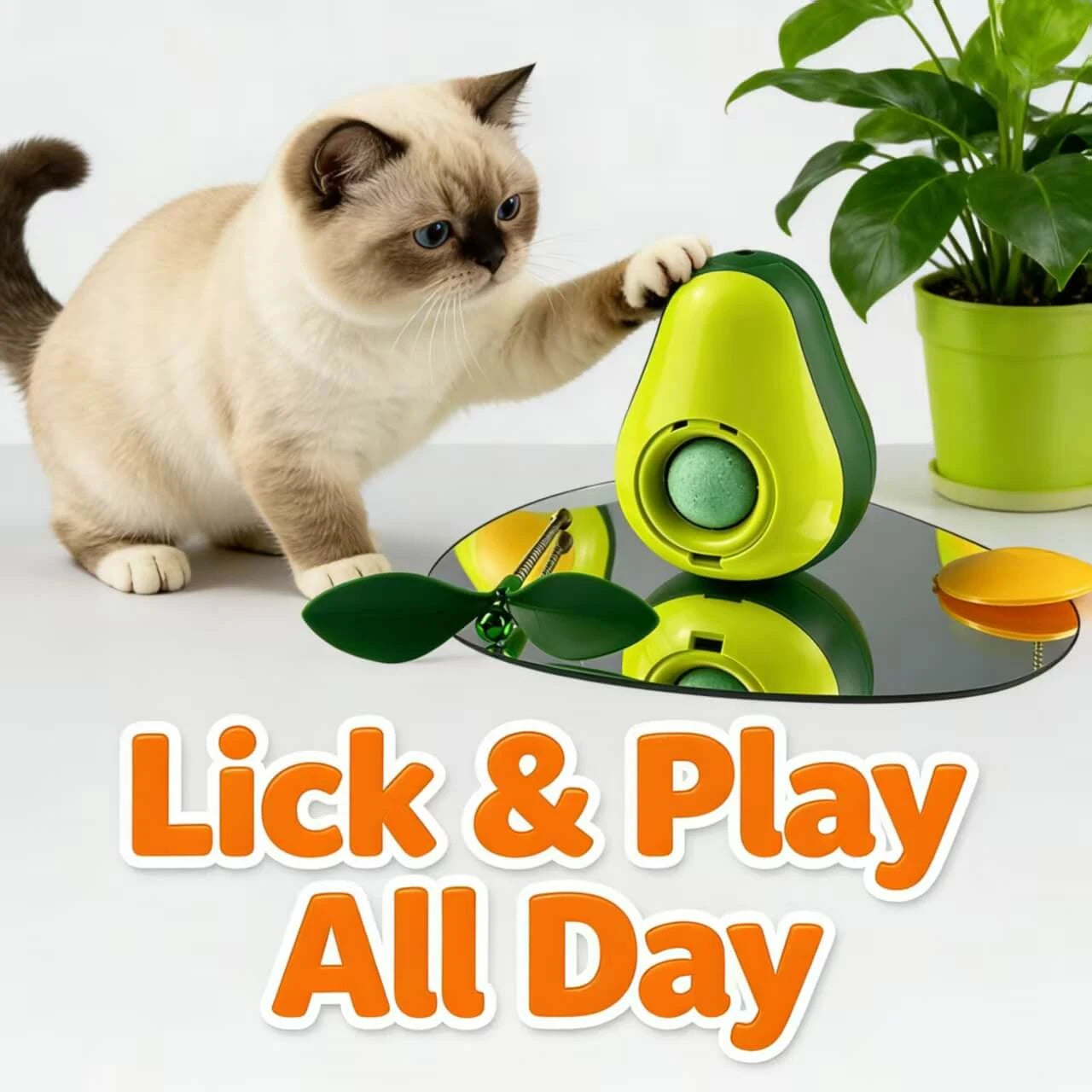 Catnip Licking Cat Toy - Avocado Shape, Refillable Ball, Green Interactive Toy