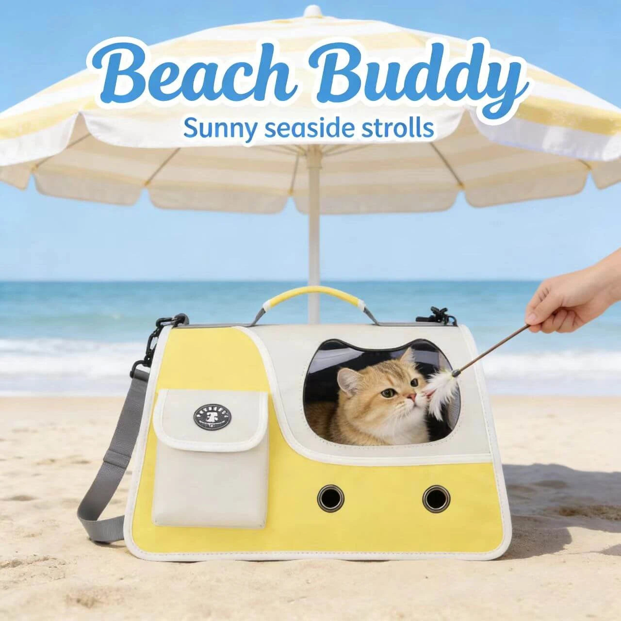 Travel Pet Carrier Tote - Air Vents, Pocket, Yellow & Gray