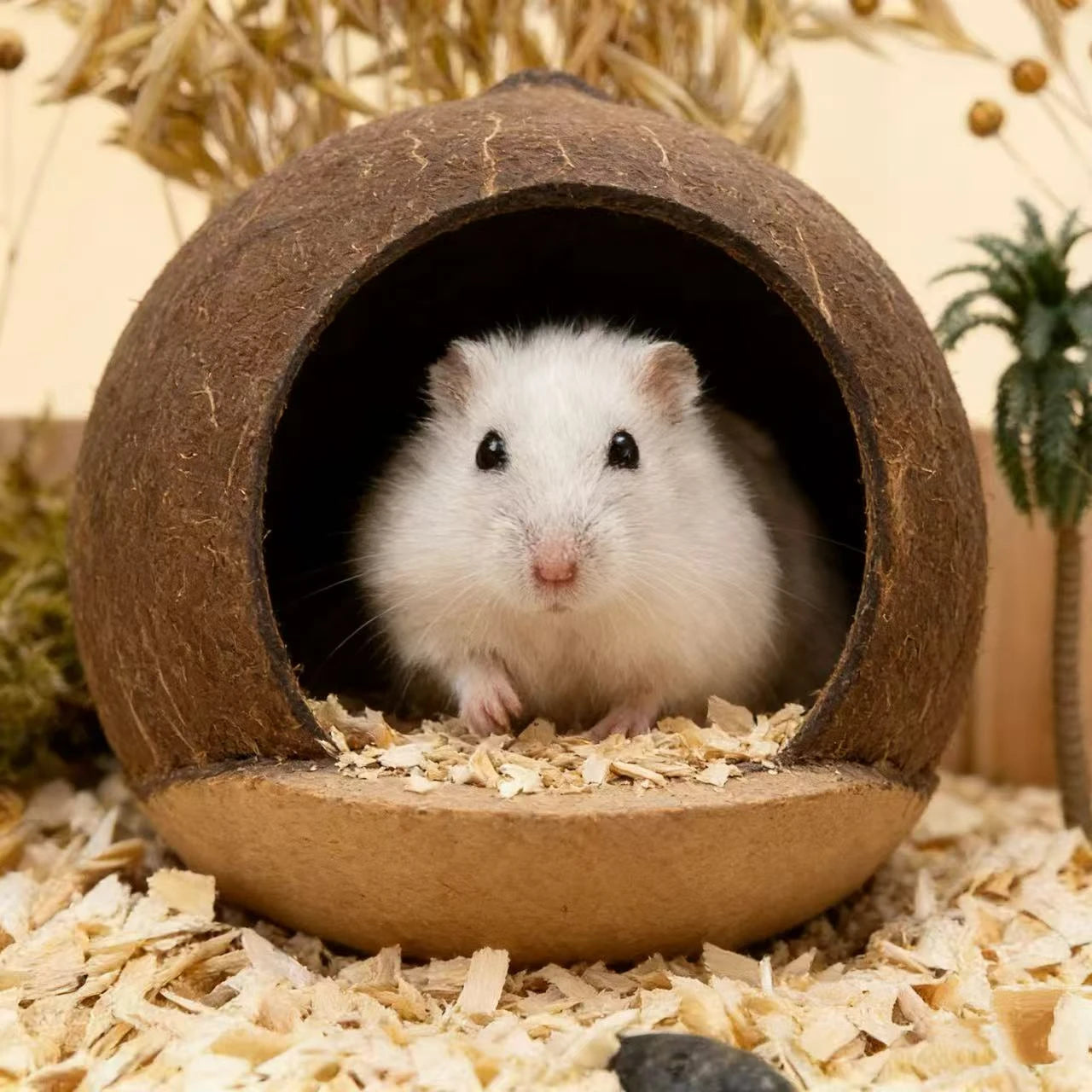 Hide & Rest Hamster Nest for Hamsters - Realistic Coconut Shell Texture Durable Brown Material