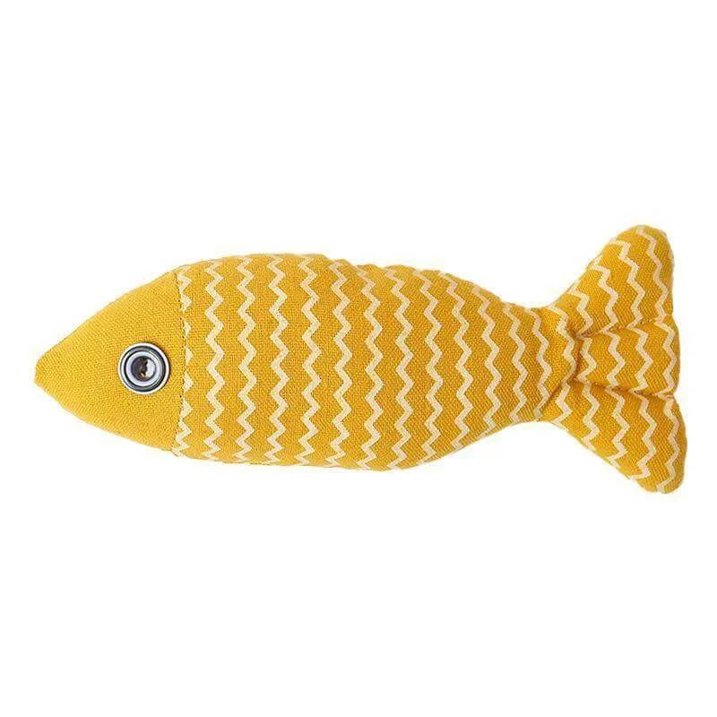 Soft Plush Fish Cat Toy - Wavy Pattern, Catnip Filled, Yellow Indoor Play Pillow