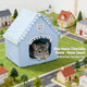 Home-Sweet Chinchilla House for Chinchillas - Blue House Shape, Ruffled Roof, Pom-pom Trim