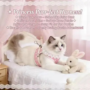 Escape-Proof Cat Harness & Leash: Ruffled Star Design, Adjustable Fit