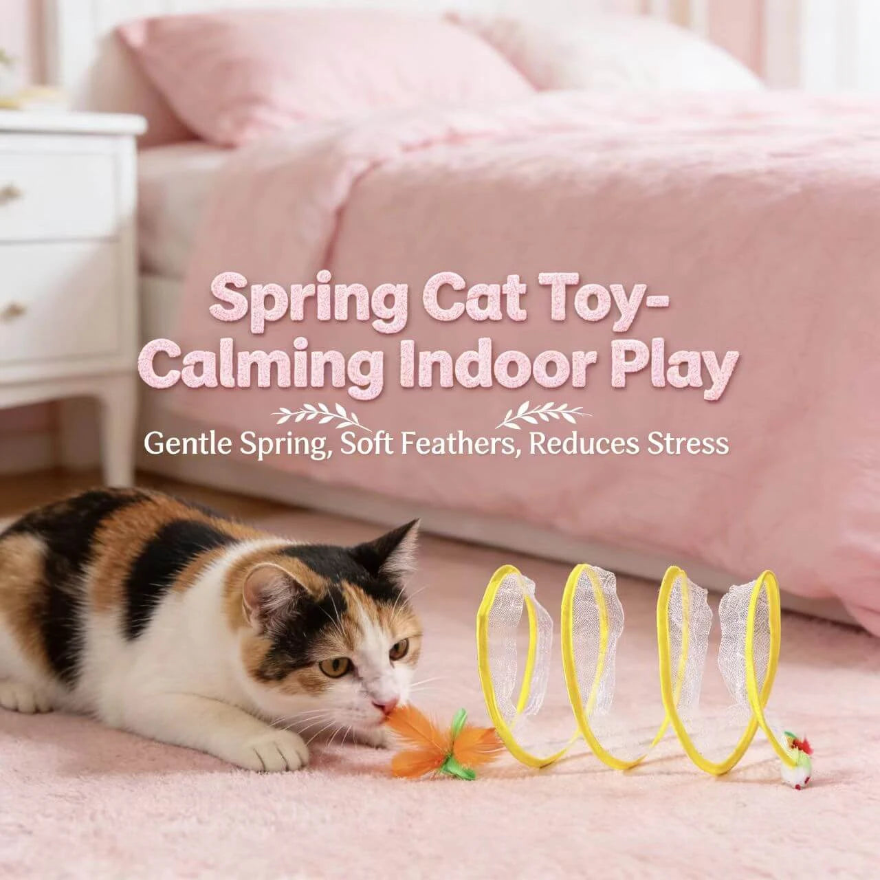 Interactive Cat Play Tunnel - Flexible Spring, Feather Toys, Yellow & Transparent