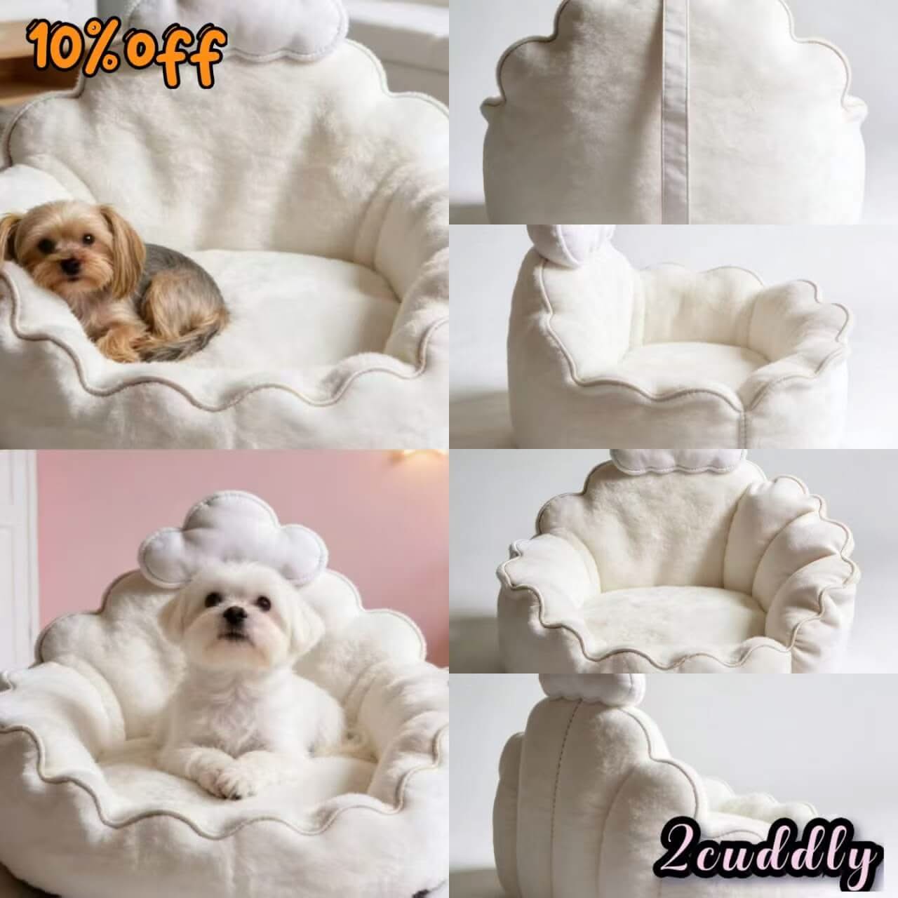 Dreamy-Design Pet Bed for Dogs - White Cloud Decor, Fluffy Texture, Cute Accent