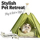 Soft Cat Teepee Tent - Canvas Material, Green, Gingham Cushion for Cozy Rest