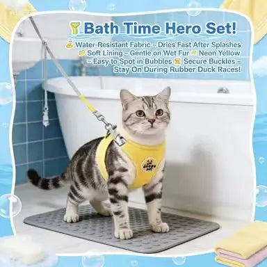 Escape-Proof Cat Harness: Adjustable Fit, Banana & Boba Tea Design (Yellow)